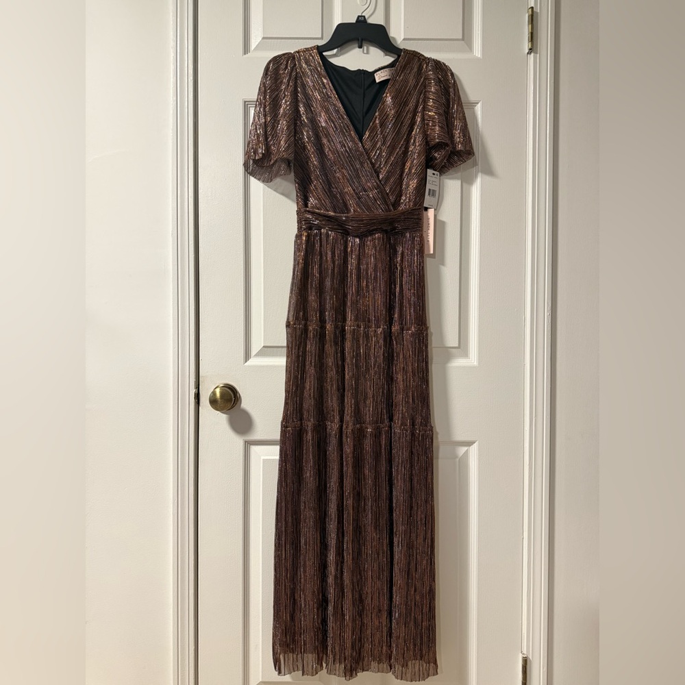Black Tape Brown Pleated Wrap Gown